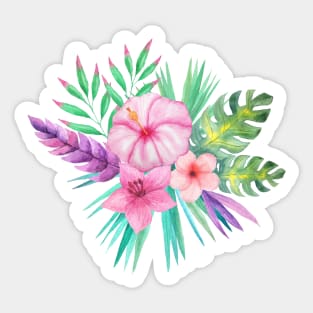 Tropical Flowers Floral Bouquet Pink Sticker